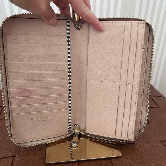 Henri Bendel West 57th Zip Around Continental Wallet Tan Beige Saffiano Leather - Picture 9 of 9